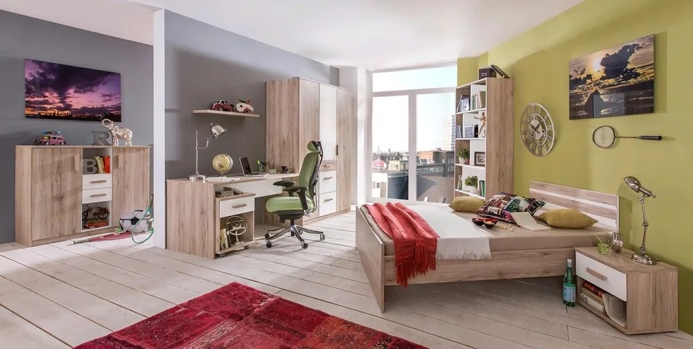 Nočný stolík Cariba, dub san remo/biely