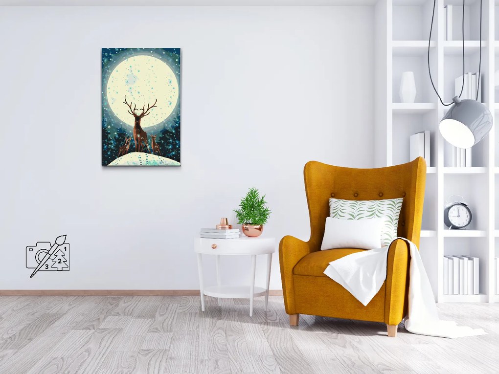Gario Maľovanie podľa čísel Jeleň za splnu Rozmery: 80 x 120 cm, Rámovanie: S vnútorným rámom