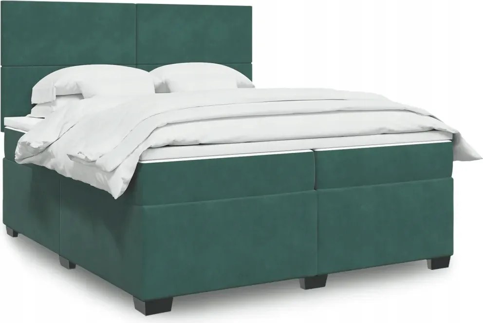 vidaXL Posteľný rám boxsping s matracom tmavozelený 200x200 cm zamat