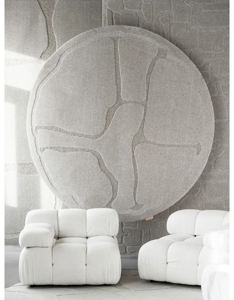 Svetlosivý vlnený okrúhly koberec ø 160 cm Morphic Organica – Agnella