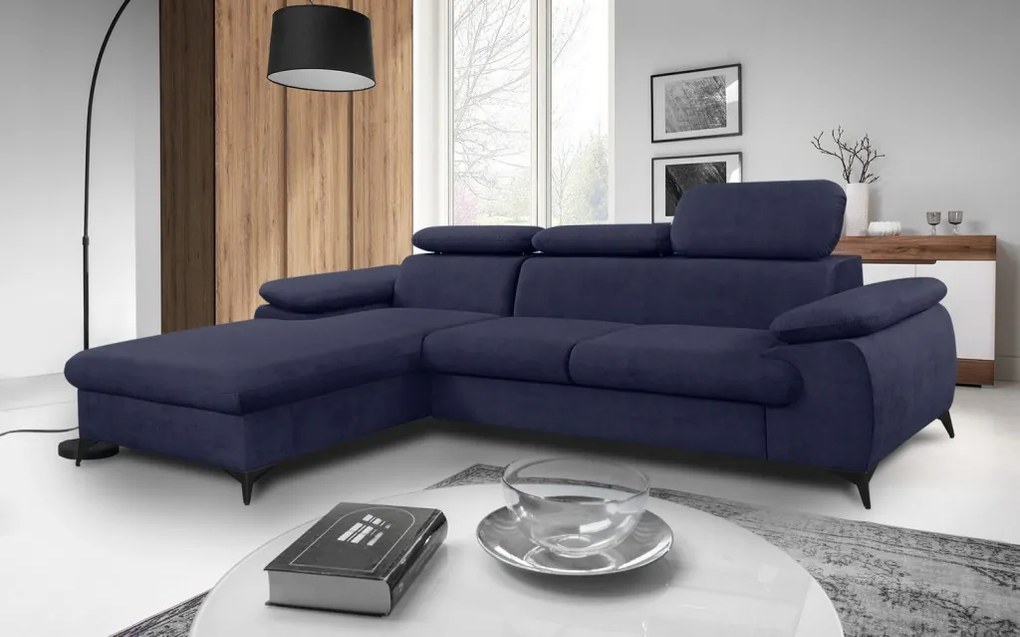 Rohová sedacia súprava Scala, tmavo modrá látka, ľavý roh