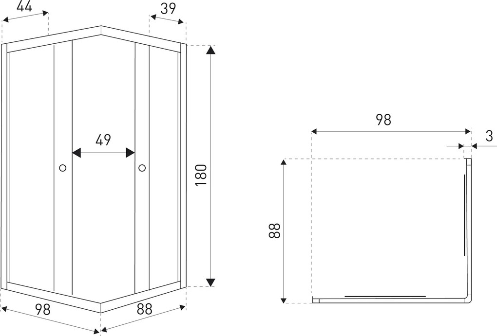 Novoterm Obdĺžnikový sprchovací kút NV-Olga SQ BL 100x90, čierny/transparent - bez vaničky