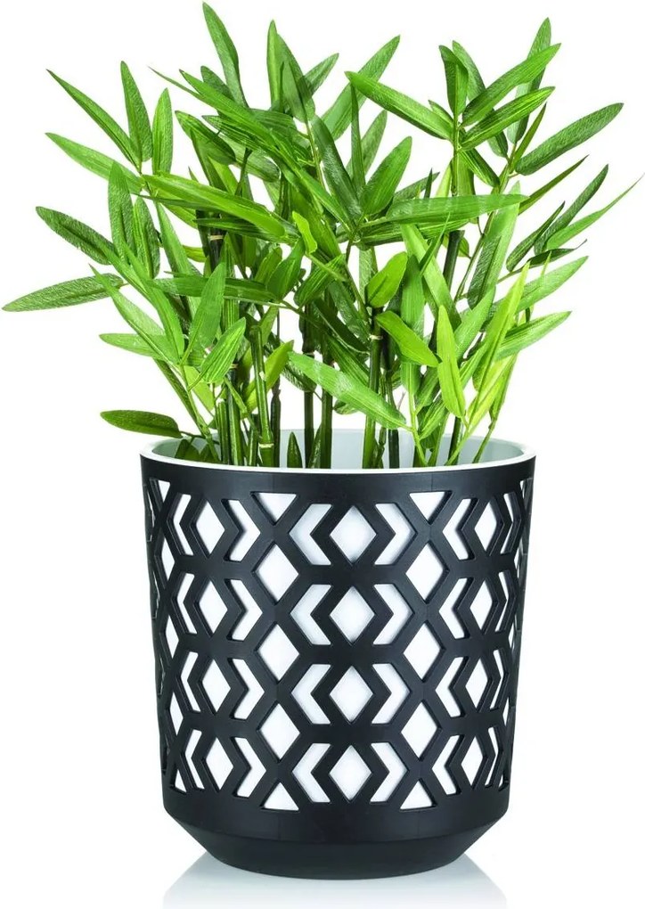 PLASTOVÝ KVETINÁČ ETNIC SADA 2KS 14,8X13,9 CM+20,1X19,5 CM ČIERNA