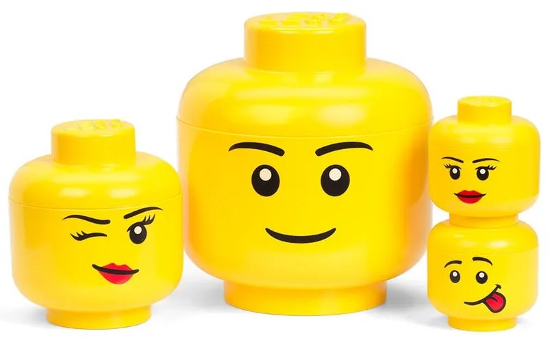Žltá úložná škatuľa v tvare hlavy LEGO® whinky, 10,5 x 10,6 x 12 cm