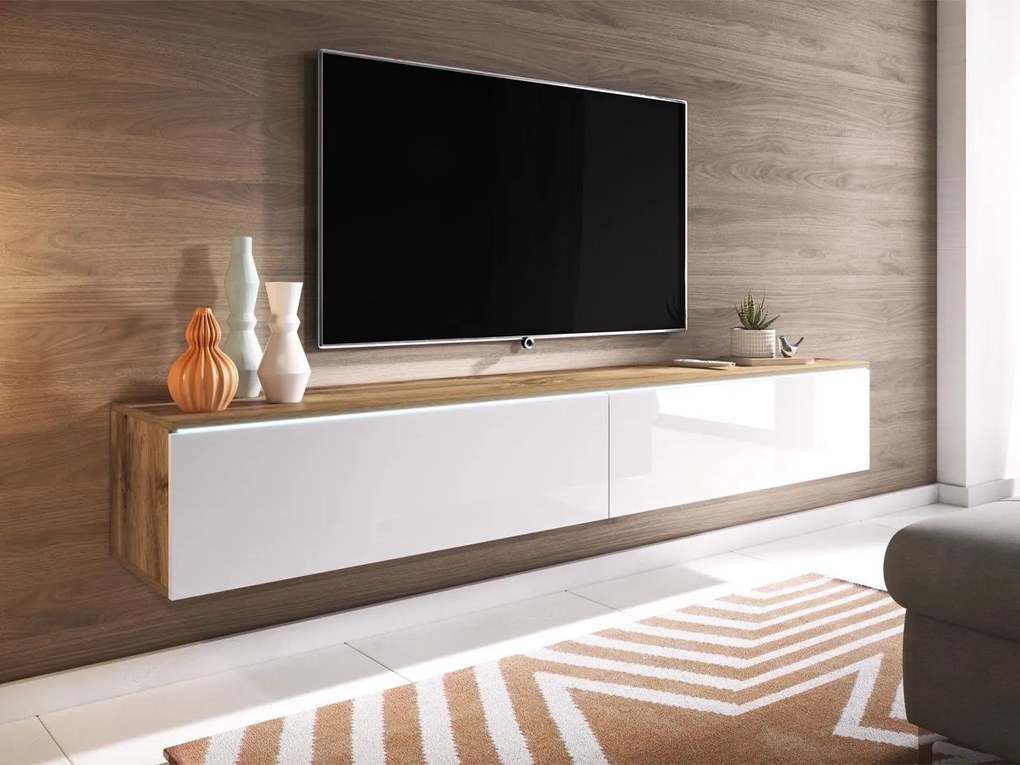 TV skrinka Dlone 180, Farby: bodega / biely lesk, Osvetlenie: osvetlenie LED biele