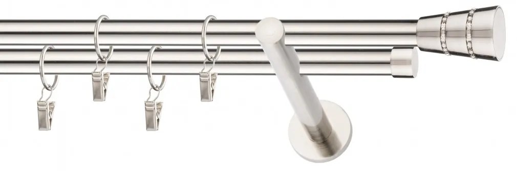 Dekorstudio Niklová dvojradová garniža BOGOTA 19mm Dĺžka: 120cm, Typ uchytenia: Držiak dvojitý modern, Typ príslušenstva: Krúžky tiché so štipcami