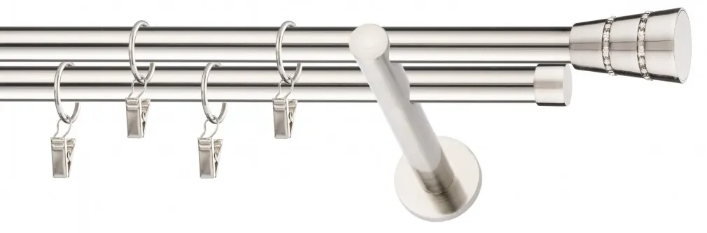 Dekorstudio Niklová dvojradová garniža BOGOTA 19mm Dĺžka: 340cm, Typ uchytenia: Držiak dvojitý modern, Typ príslušenstva: Krúžky tiché so štipcami