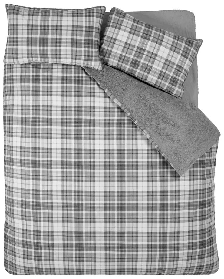 Sivé obliečky na dvojlôžko/predĺžené s baránkom 230x220 cm Cosy Sherpa Check – Catherine Lansfield