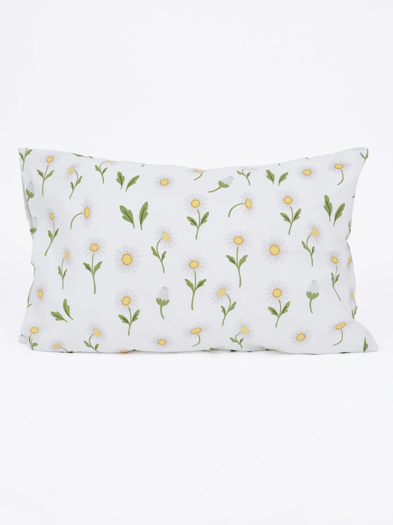 Bavlnená obliečka na vankúš Renforcé 50 × 70 cm - Sedmokrásky sivozelené/biele