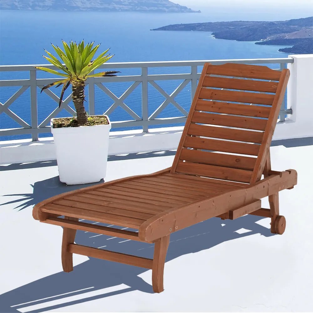 Nastaviteľné drevené ležadlo s vysúvateľným úložným priestorom