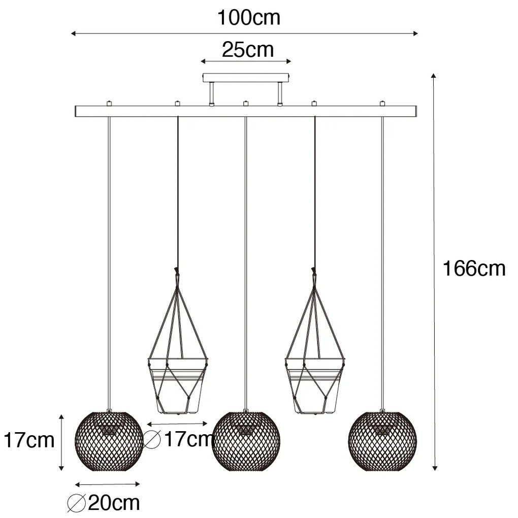 Priemyselné závesné svietidlo zlaté 3-žiarovkové - Flor