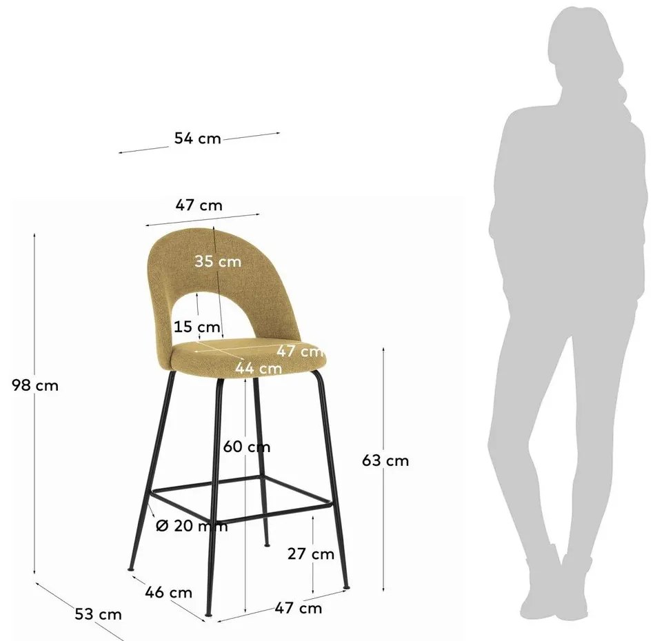 Barové stoličky v horčicovej farbe v súprave 4 ks (výška sedadla 63 cm) Mahalia – Kave Home