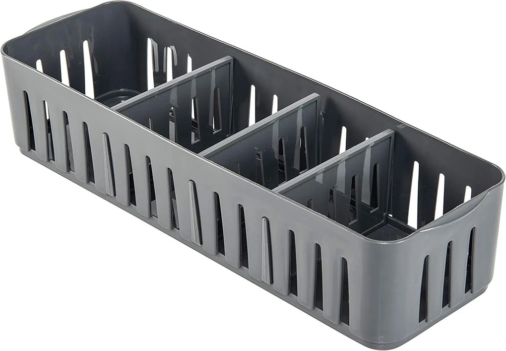 Orion Úložný box s priehradkami, stohovateľný, sivý, NIKI (4 priehradky), 32 x 10 x 7 cm