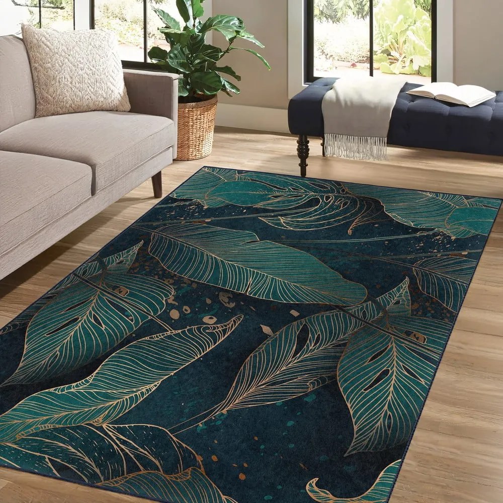 Prateľný koberec v petrolejovej farbe 160x230 cm Midnight Jungle – Mila Home