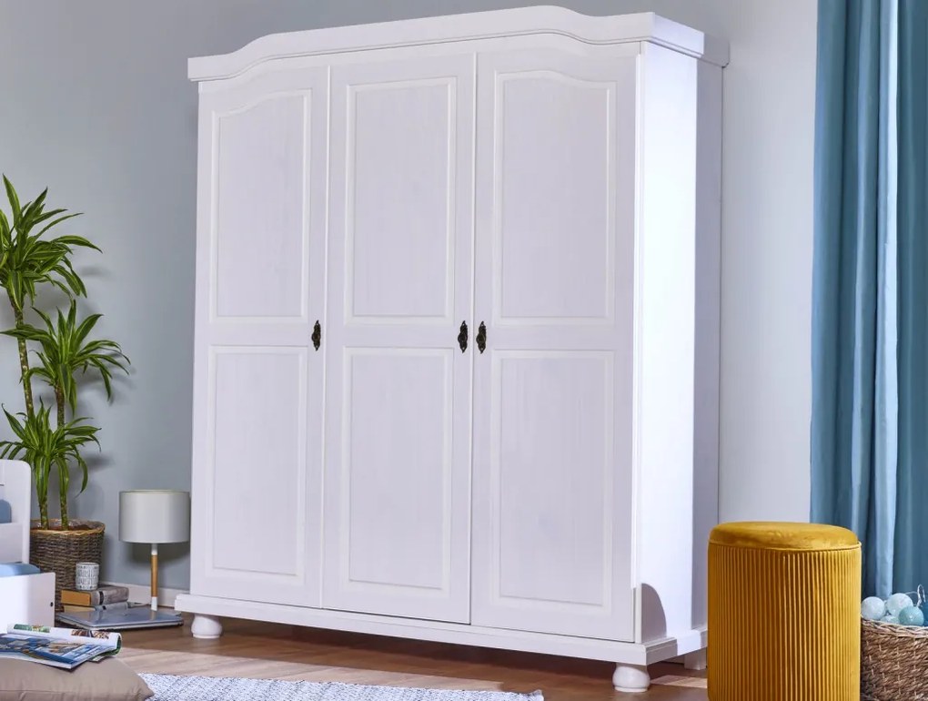 Šatníková skriňa Bastian, bielená borovica