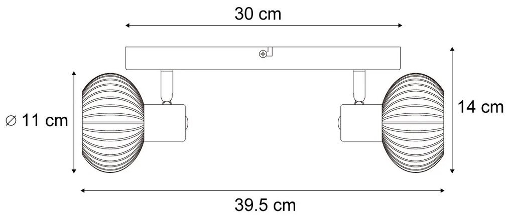 Zaoblené stropné bodové svetlo zlaté s jantárovým sklom 2-svetlo - Teddy