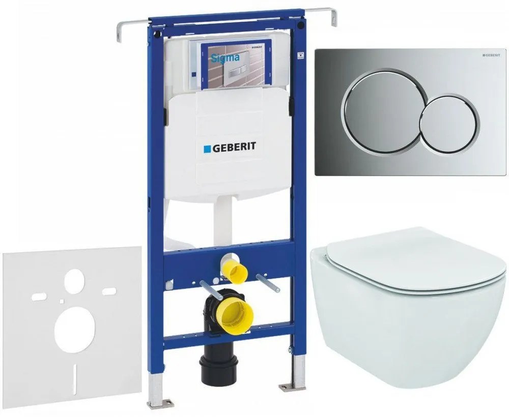 GEBERIT Duofix Special súprava 5v1 - inštalačný modul, závesné WC AquaBlade a Softclose Slim sedátko IDEAL STANDARD Tesi, tlačítko Sigma01, 115.770.21.5 (lesklý chróm), 111.355.00.5 NU2