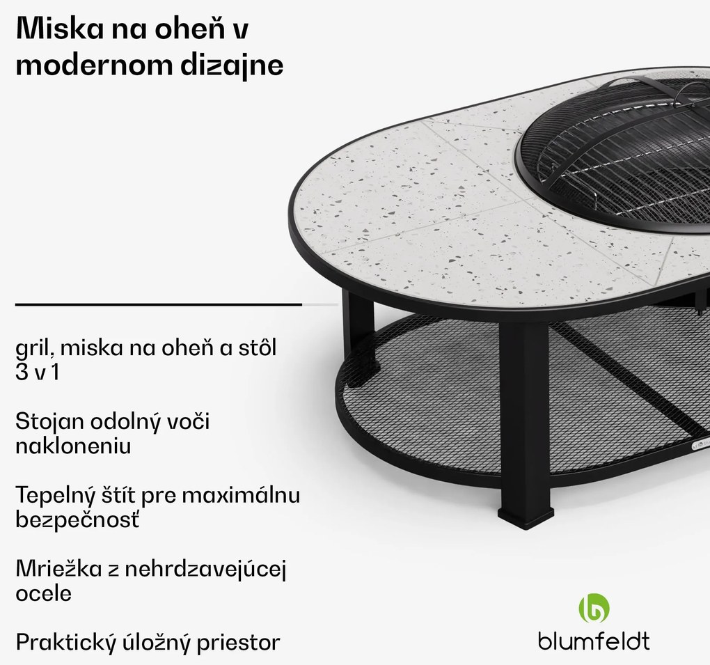 Blumfeldt Merano Circolo L, ohnisko 3 v 1, s funkciou grilu, dá sa použiť ako stôl, 122 x 87 cm