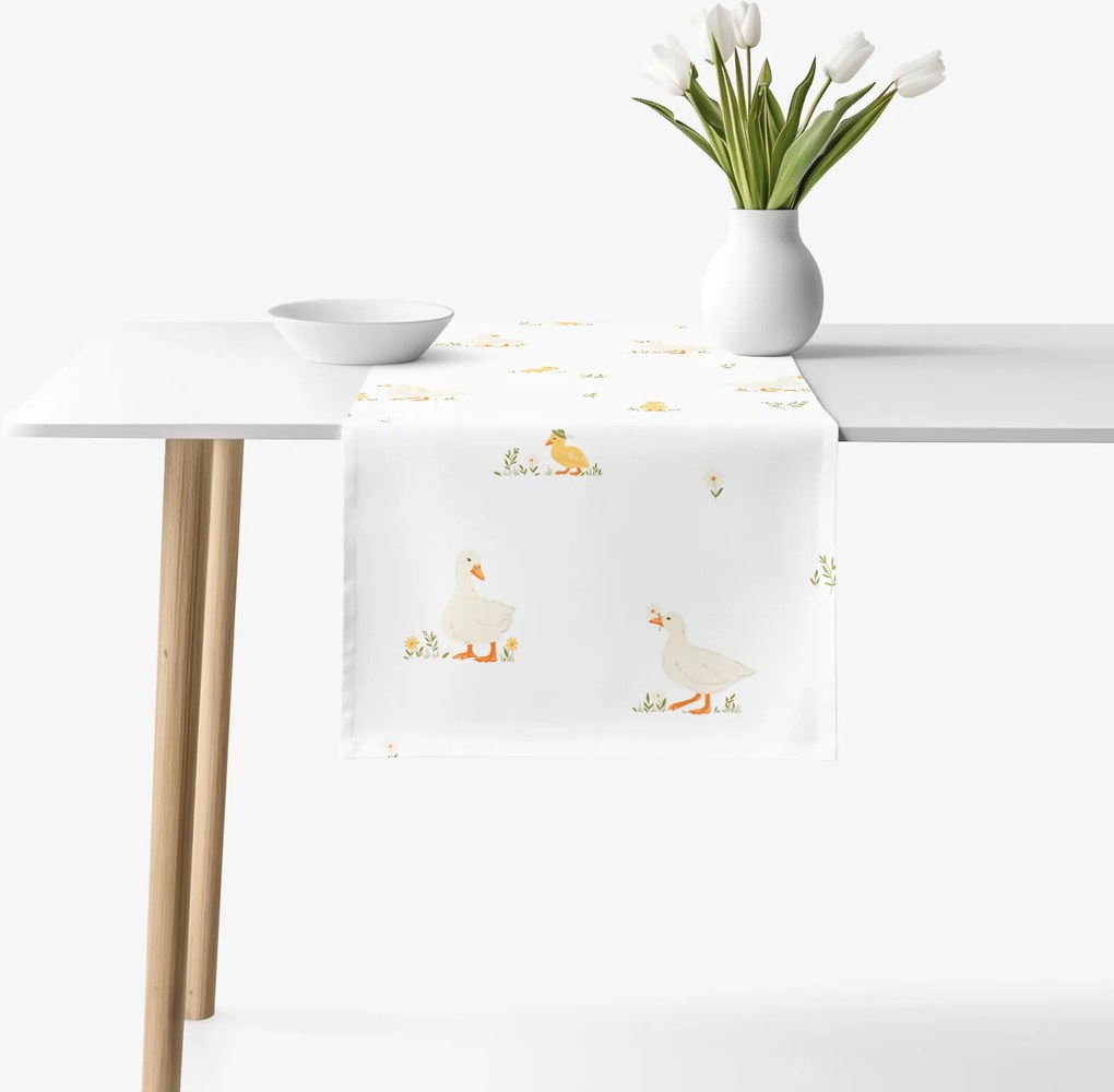 Goldea veľkonočný behúň na stôl 100% bavlnené plátno - kačice 35x160 cm