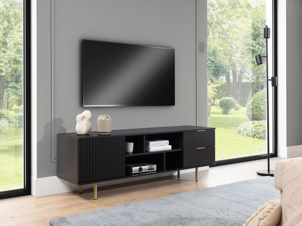 TV stolík/skrinka Nalani RTV (čierna). Akcia -21%. Vlastná spoľahlivá doprava až k Vám domov. 1071320