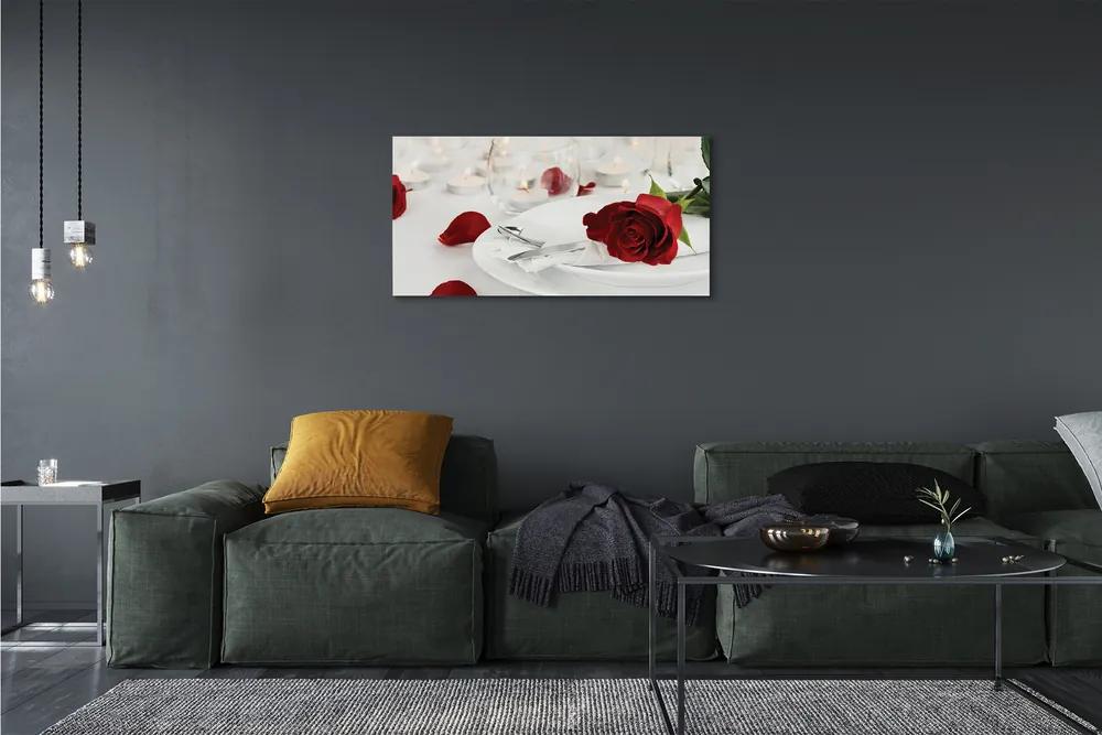 Obraz canvas večera sviečky ruže 100x50 cm