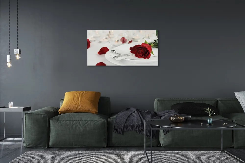 Obraz canvas večera sviečky ruže 140x70 cm