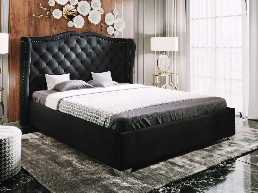 PROXIMA.store - Luxusná manželská posteľ BOLONIA II - čierna ROZMER: Pre matrac 160 x 200 cm