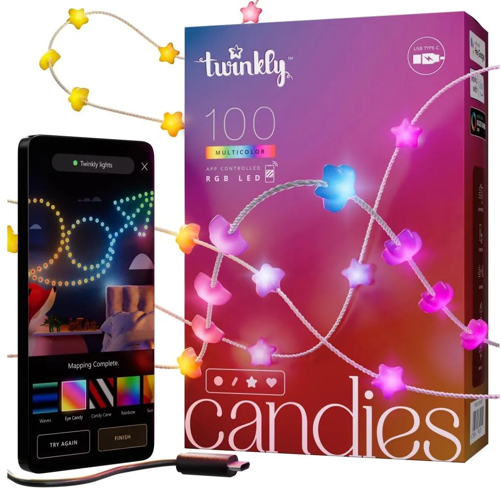 Twinkly TWKS100RGB-T - LED RGB Stmievateľná vianočná reťaz 100xLED 8 m USB Wi-Fi