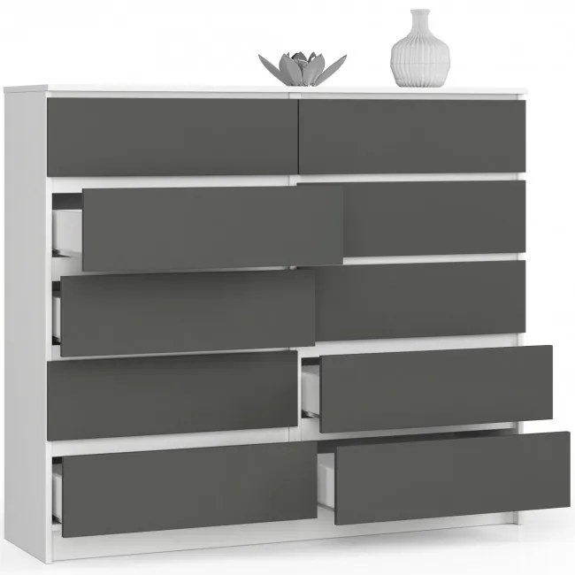 Komoda K140 10SZ CLP biela / sivá
