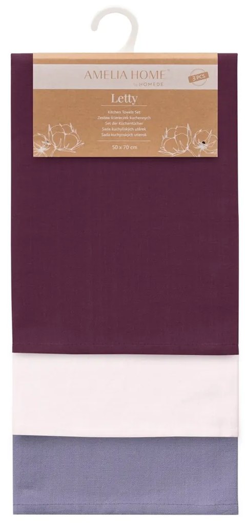 Súprava kuchynských uterákov Letty Plain - 3 ks fialová