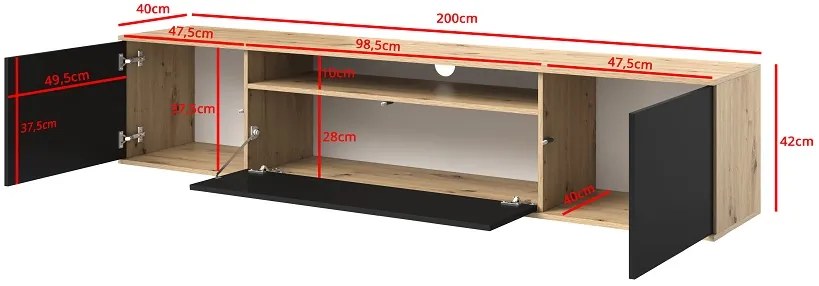 TV stolík na plastových nôžkach Logan - dub artisan / čierna
