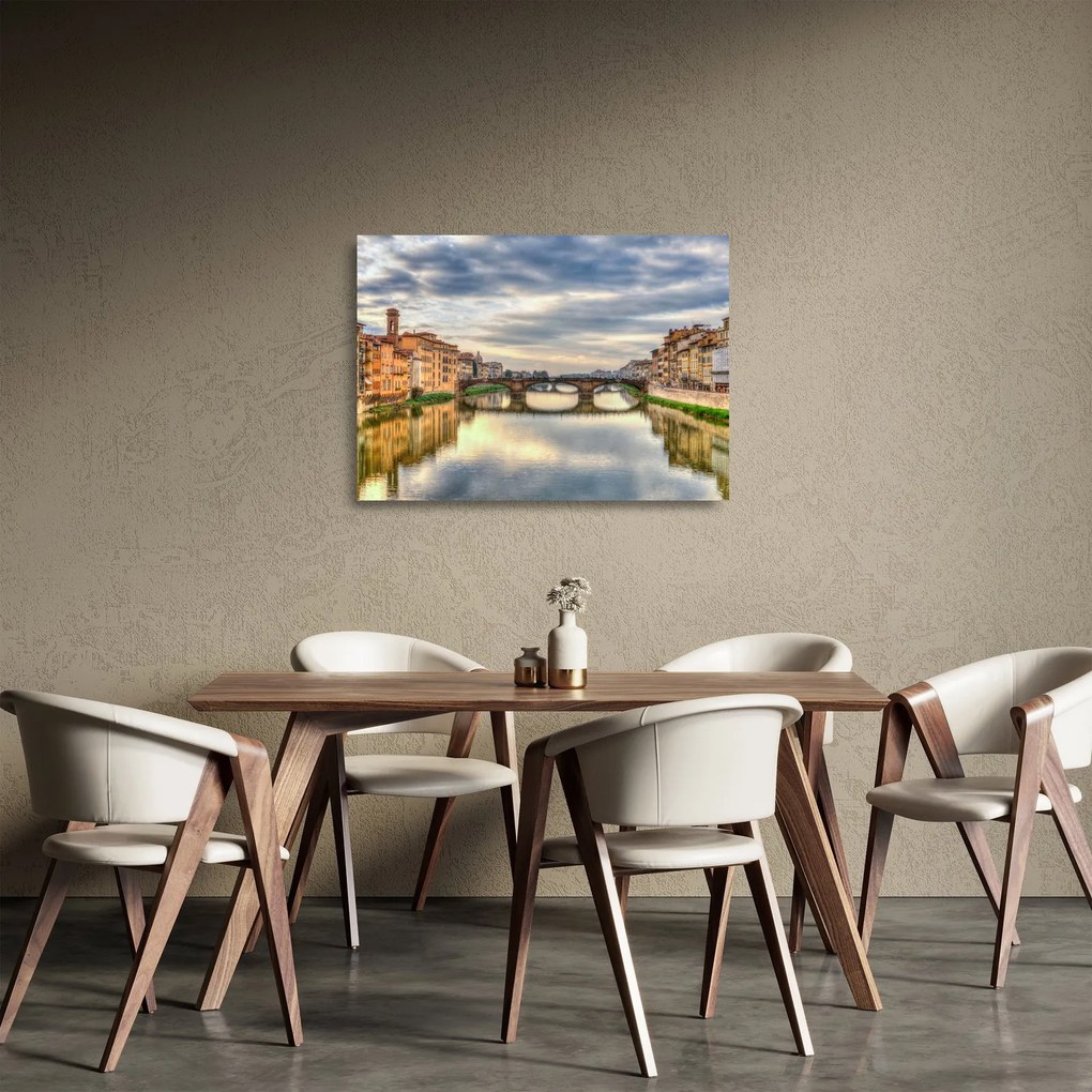 Sklenený obraz mesta s riekou (70x50 cm)