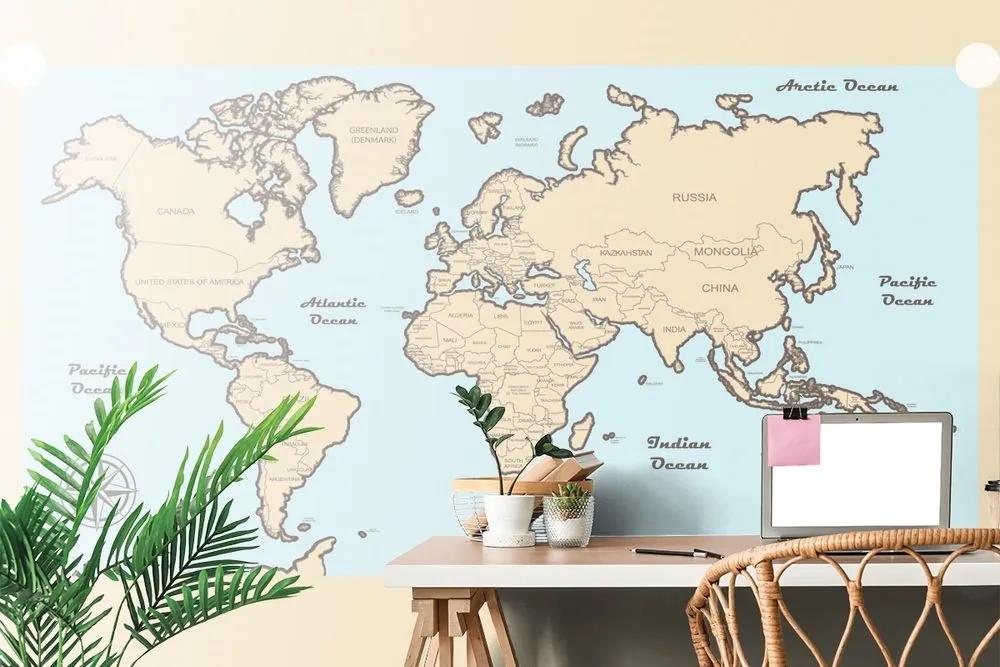 Samolepiaca tapeta mapa sveta s béžovým okrajom - 375x250