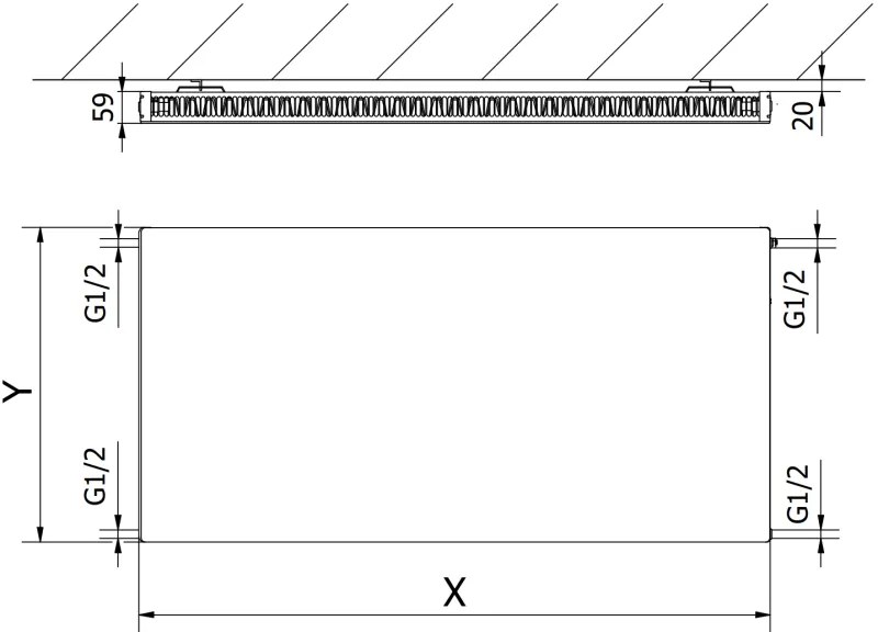 Mexen, Mexen Flat CF11 panelový radiátor 500 x 700 mm, bočné pripojenie, 478 W, biely - W411F-050-070-00