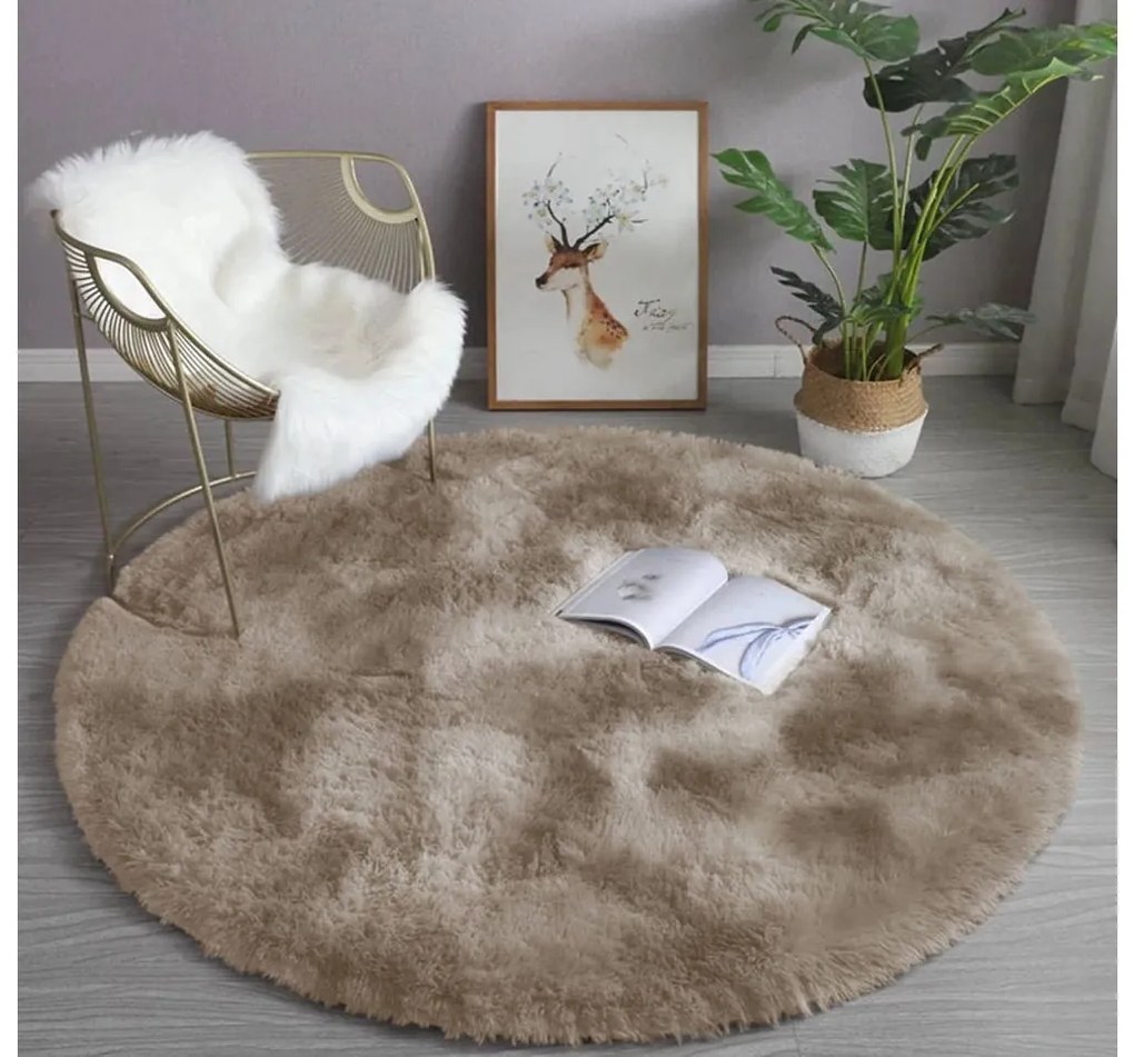 Béžový okrúhly shaggy koberec Ombre Rozmer: 140 cm