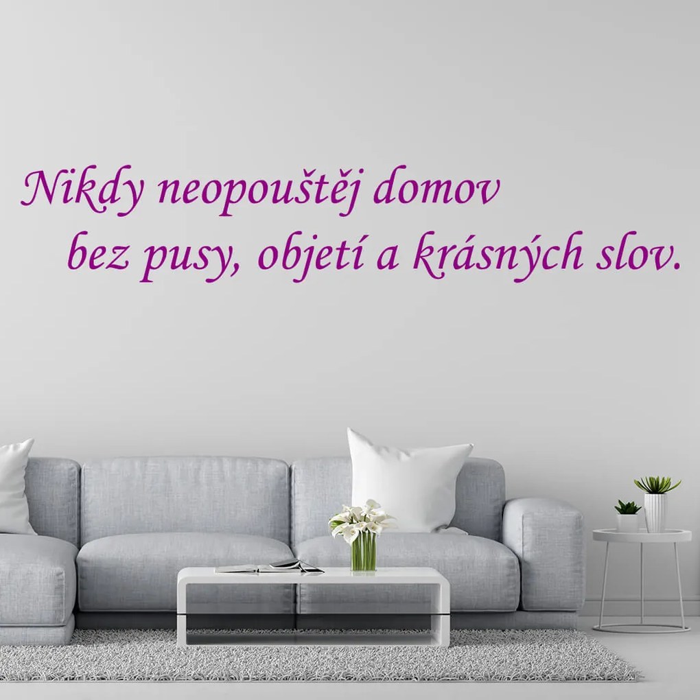 Veselá Stena Samolepka Nikdy neopúšťaj domov bez pusy, objatia a krásnych slov Farba: růžová, Veľkosť: 80 x 18 cm