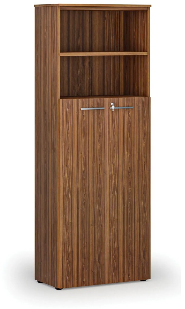 Kombinovaná kancelárska skriňa PRIMO WOOD, dvere na 4 poschodia, 2128 x 800 x 420 mm, orech