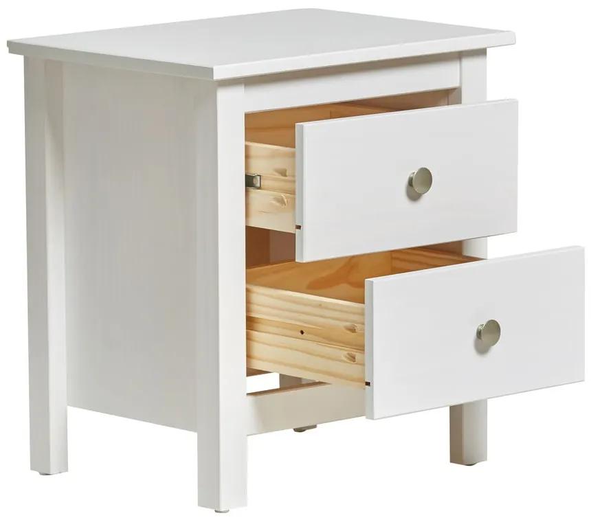 Biely nočný stolík z masívneho borovicového dreva s 2 zásuvkami Marckeric Berna