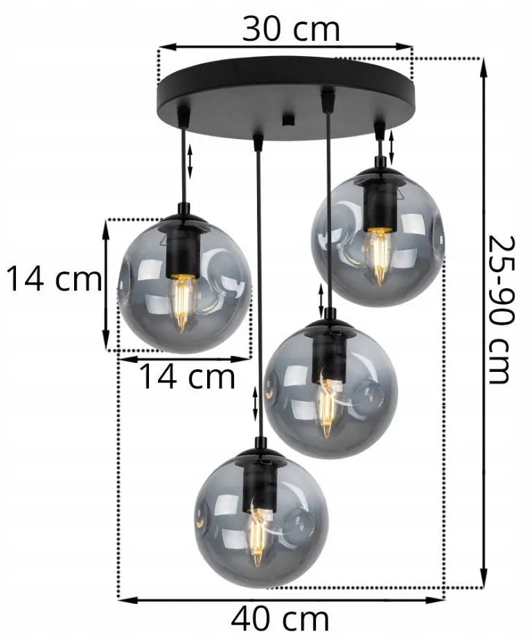 Závesné svietidlo Monako, 4x transparentné sklenené tienidlo , o
