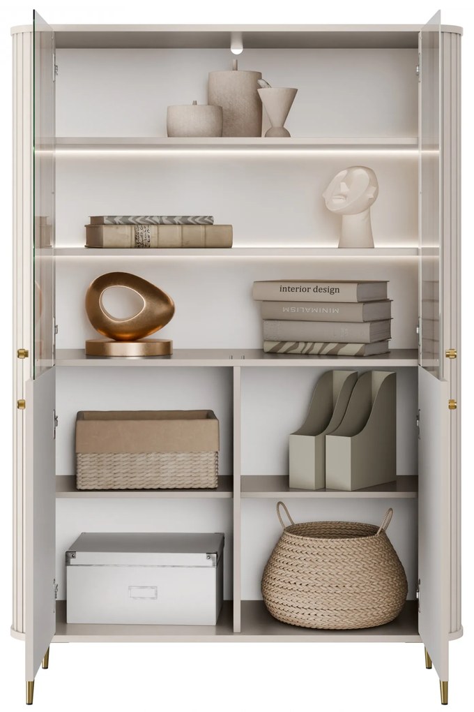 Vitrína Vesper 103 cm štvordverová - kašmír / zlaté nohy