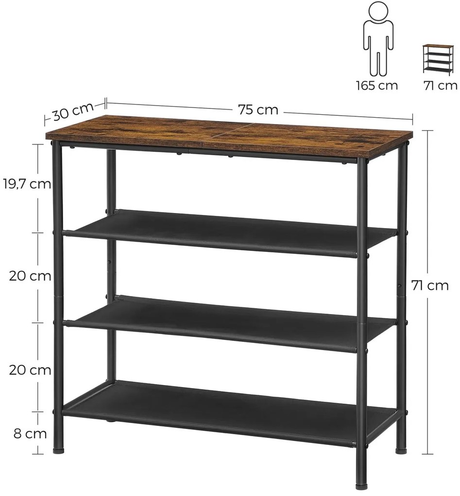 Botník E1035 OLW, staré drevo, 3 poschodia