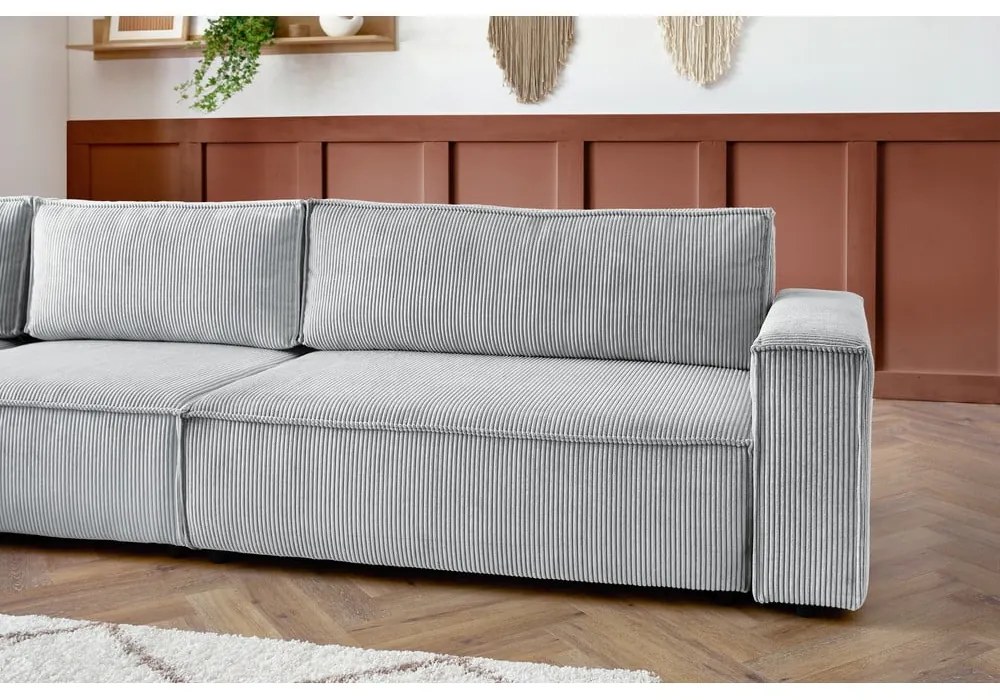 Svetlosivá menčestrová rohová pohovka (ľavý roh) Nihad modular – Bobochic Paris