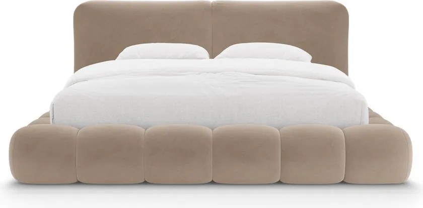 Svetlohnedá čalúnená dvojlôžková posteľ s úložným priestorom s roštom 160x200 cm Solange – Micadoni