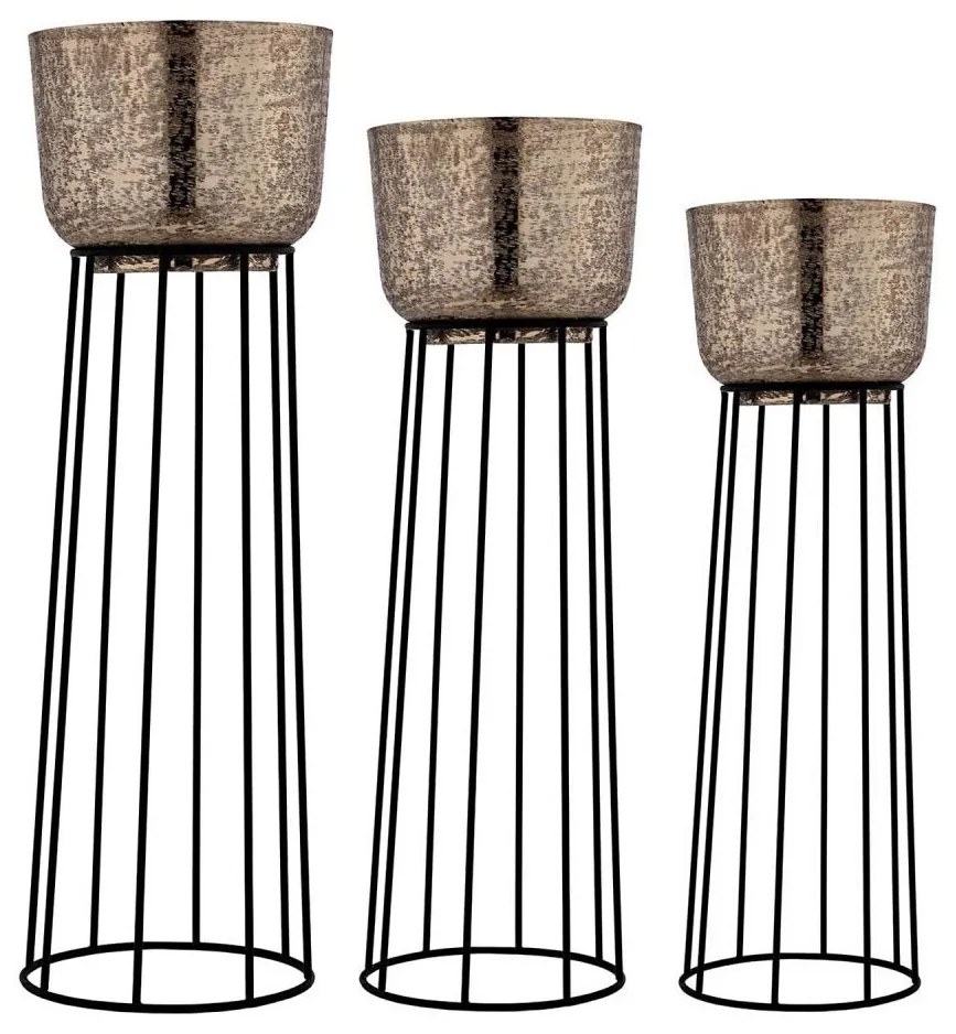 Eglo 428095 - SADA 3x Kovový kvetináč OKAYAMA čierna/zlatá