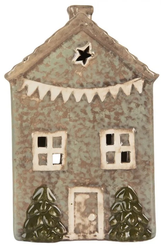 Zelený keramický domček na čajovú sviečku Lamont - 10*8*15 cm