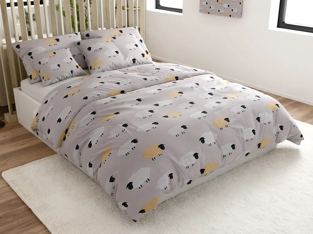 Obliečky z mikrovlákna SHEEP DREAM sivé Rozmer obliečky: 2 ks 70 x 90 cm | 200 x 220 cm