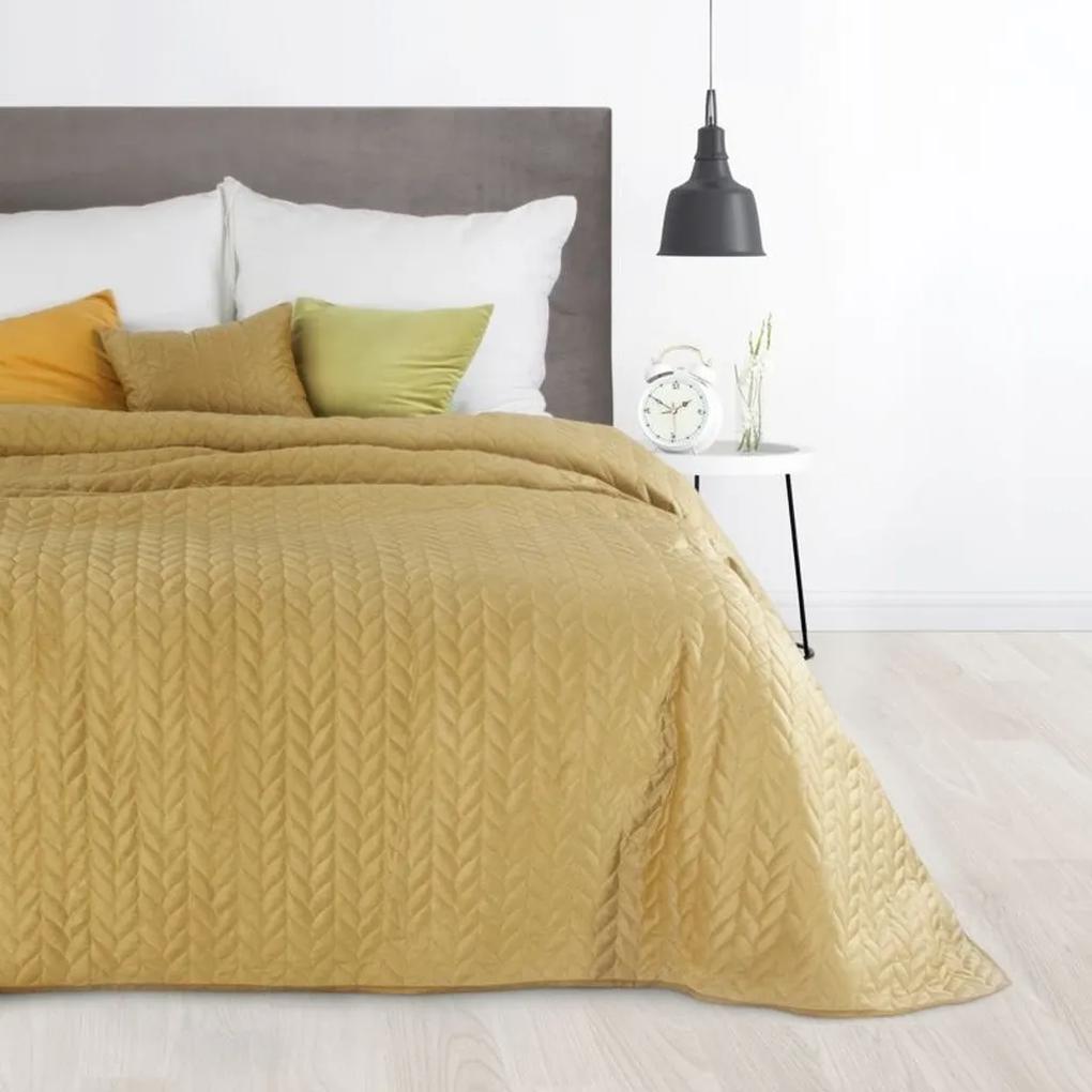 DomTextilu Luxusný velúrový prehoz na posteľ horčicovo žltej farby Šírka: 70 cm | Dĺžka: 160 cm 28405-154277