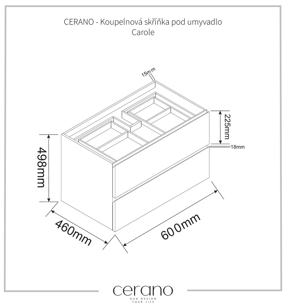 CERANO - Kúpeľňová skrinka Carole + keramické umývadlo Todo - prírodné - 60x49,8x46 cm