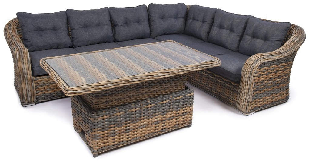 Rohová súprava MONTE CARLO hnedo-sivá s polohovateľným stolom verzia rohu: pravý roh