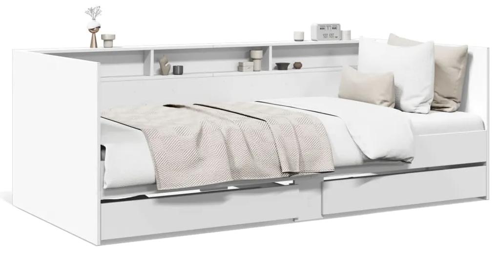 Denná posteľ so zásuvkami biela 75x190 cm kompozitné drevo 3280860
